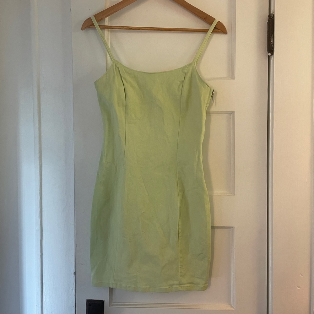Denim Spaghetti Strap Dress - Mint Green